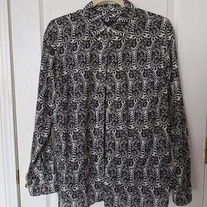 Talbots medium cotton button-down shirt, black paisley print